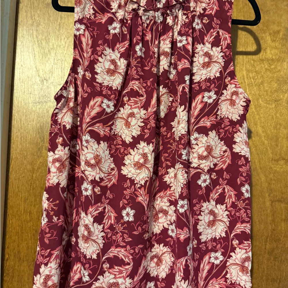 Ann Taylor Floral Sleeveless Blouse - Burgundy and Pink